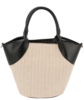 Straw Top Handle Tote Bag LQ333-Z BLACK
